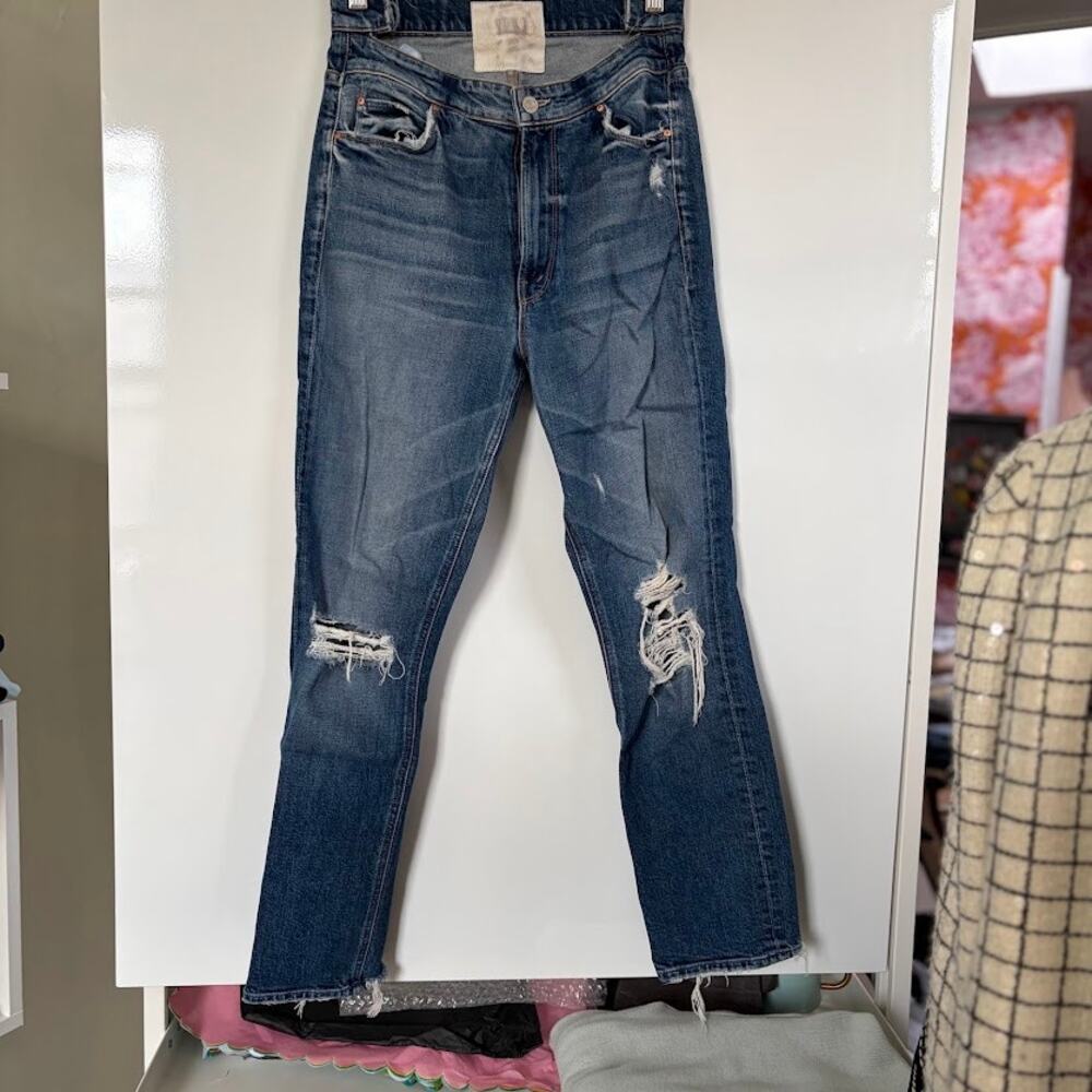 MOTHER The Dazzler Shift  Distressed Jeans Size 28 Raw Hem